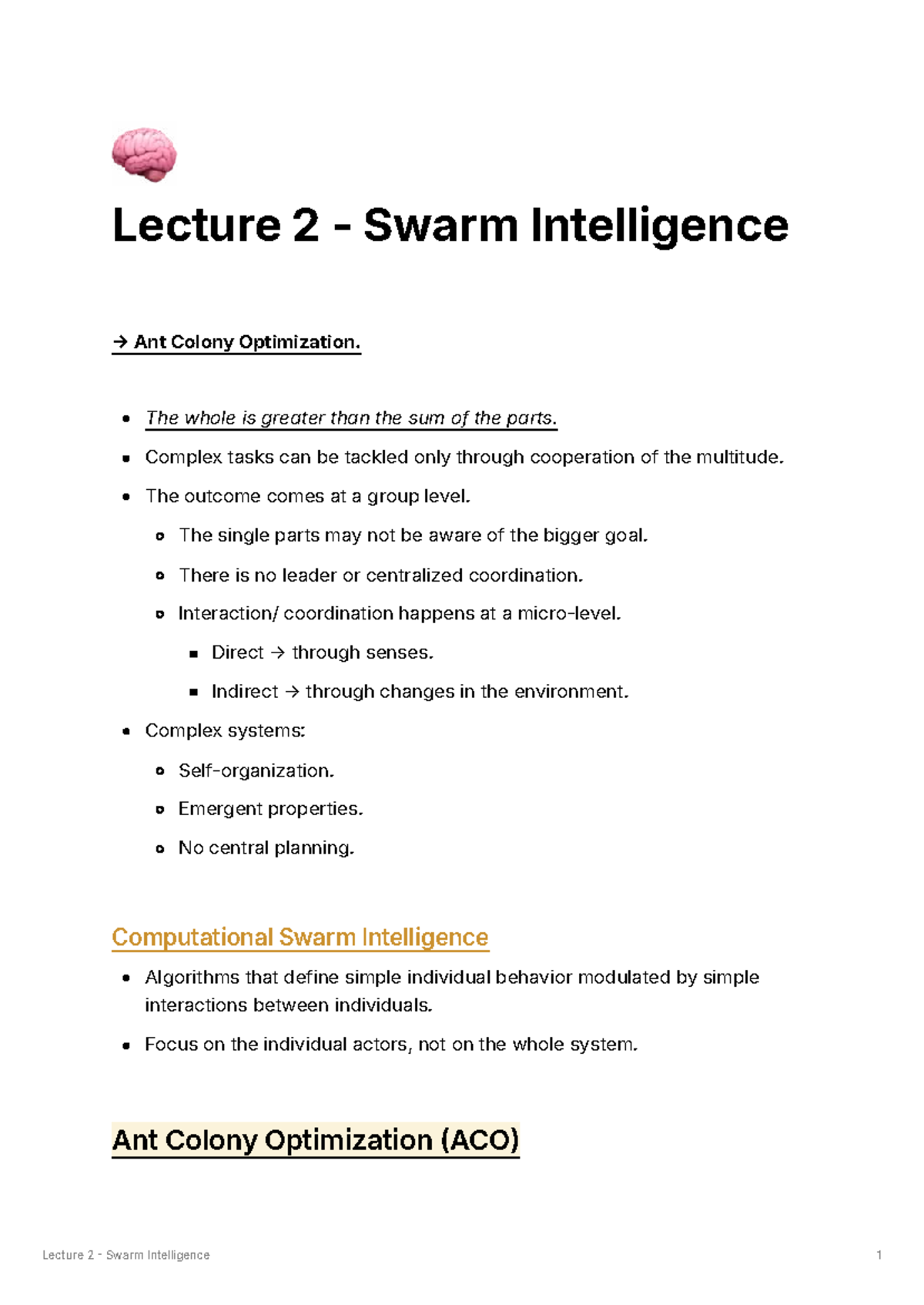 Lecture 2: Swarm intelligence and ant colony optimization notes ...