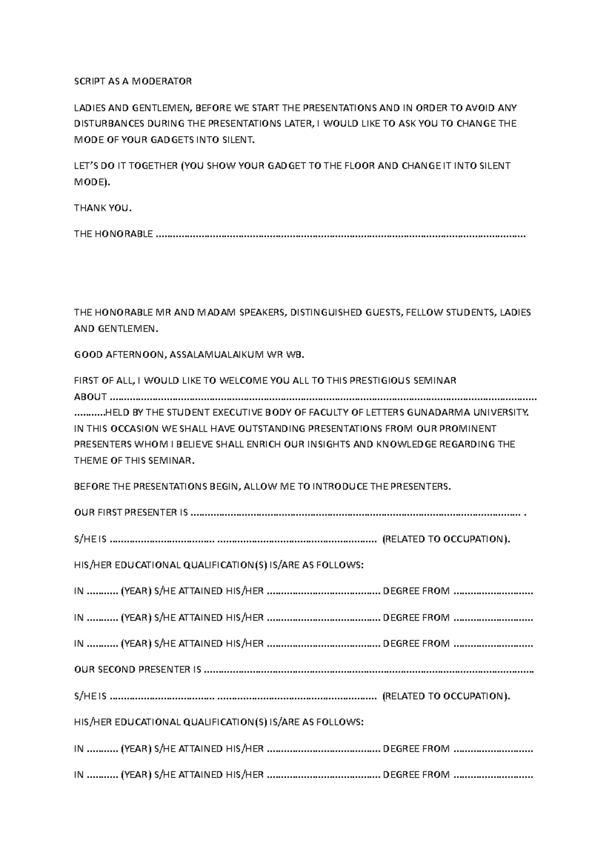 Script AS A Moderator- IF YOU ARE MODERATOR - SCRIPT AS A MODERATOR ...