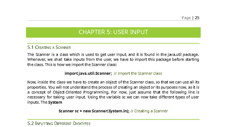 T Class: User Input and Scanner Implementation - Studocu