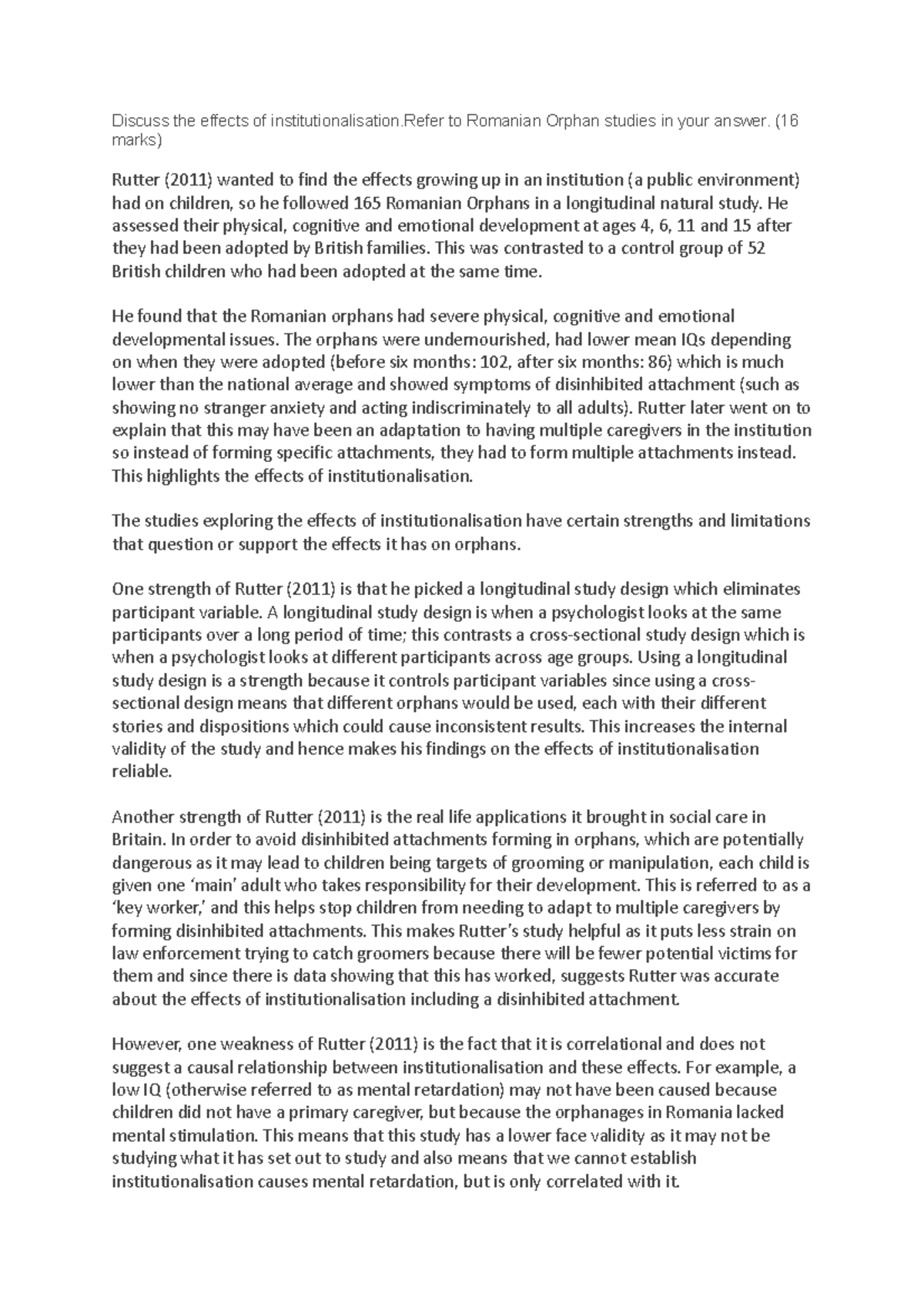 Effects of Institutionalisation: Insights from Romanian Orphans Study ...