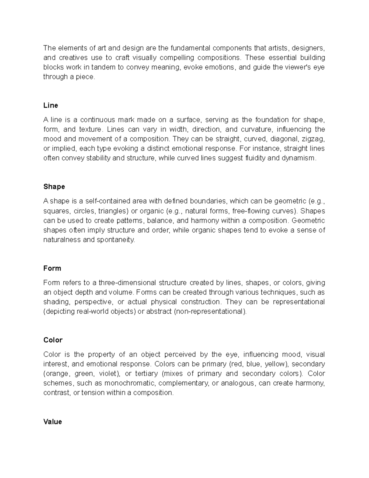 Elements of Art and Design: Key Components Explained - Studocu