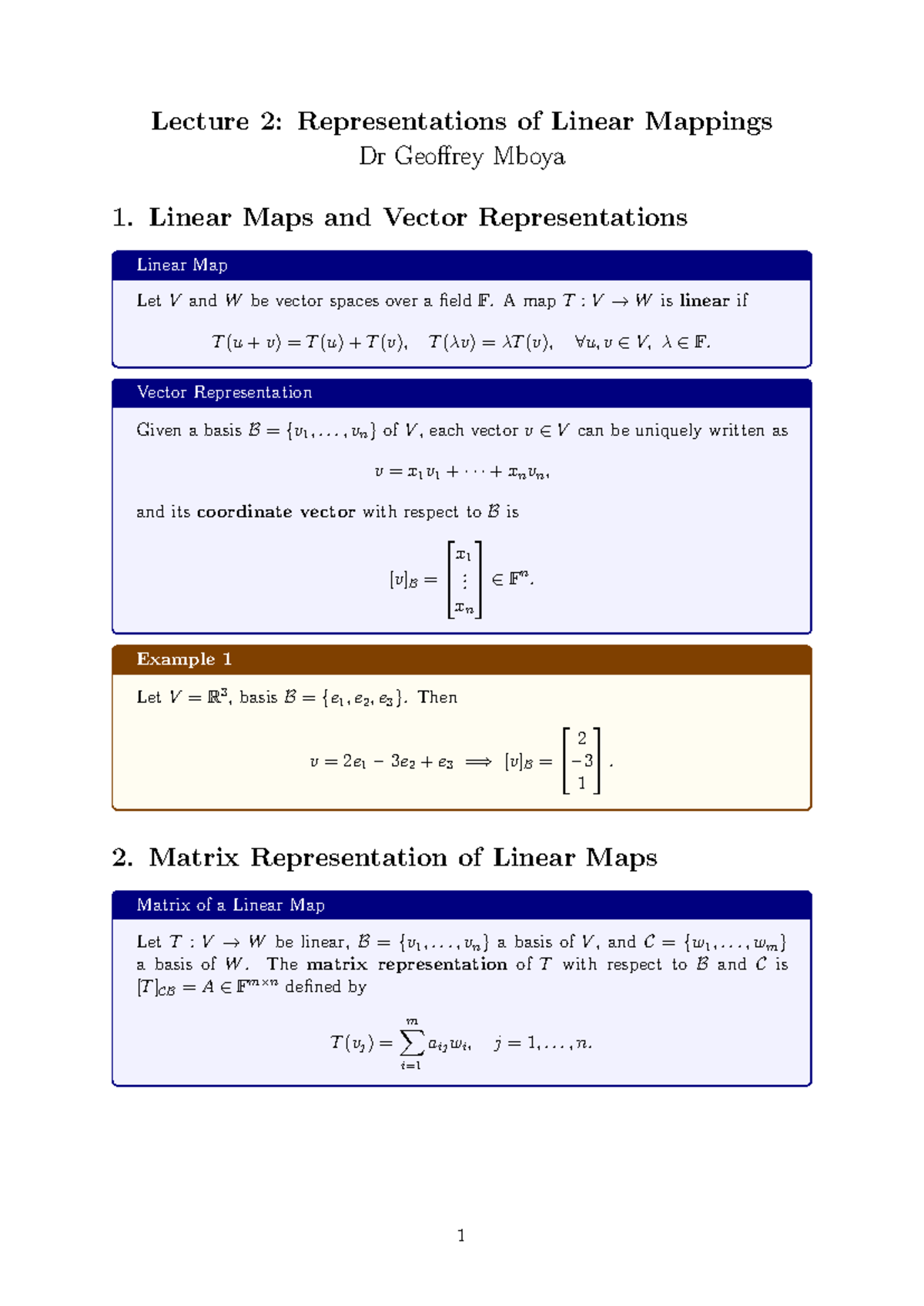 Linear II Lecture 2: Representations of Linear Mappings - Studocu