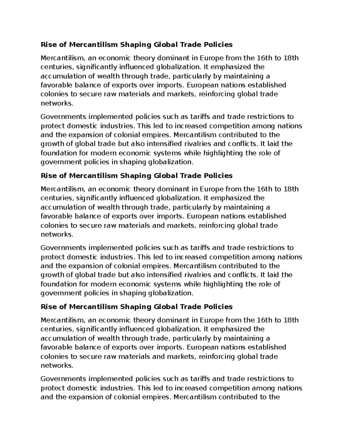 Mercantilism and Its Impact on Global Trade Policies - Studocu
