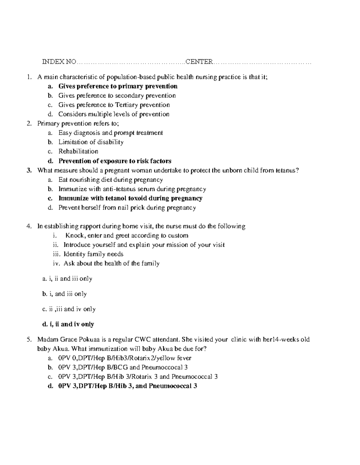 Public Health Nursing MCQs - Comprehensive Review for Exam - Studocu