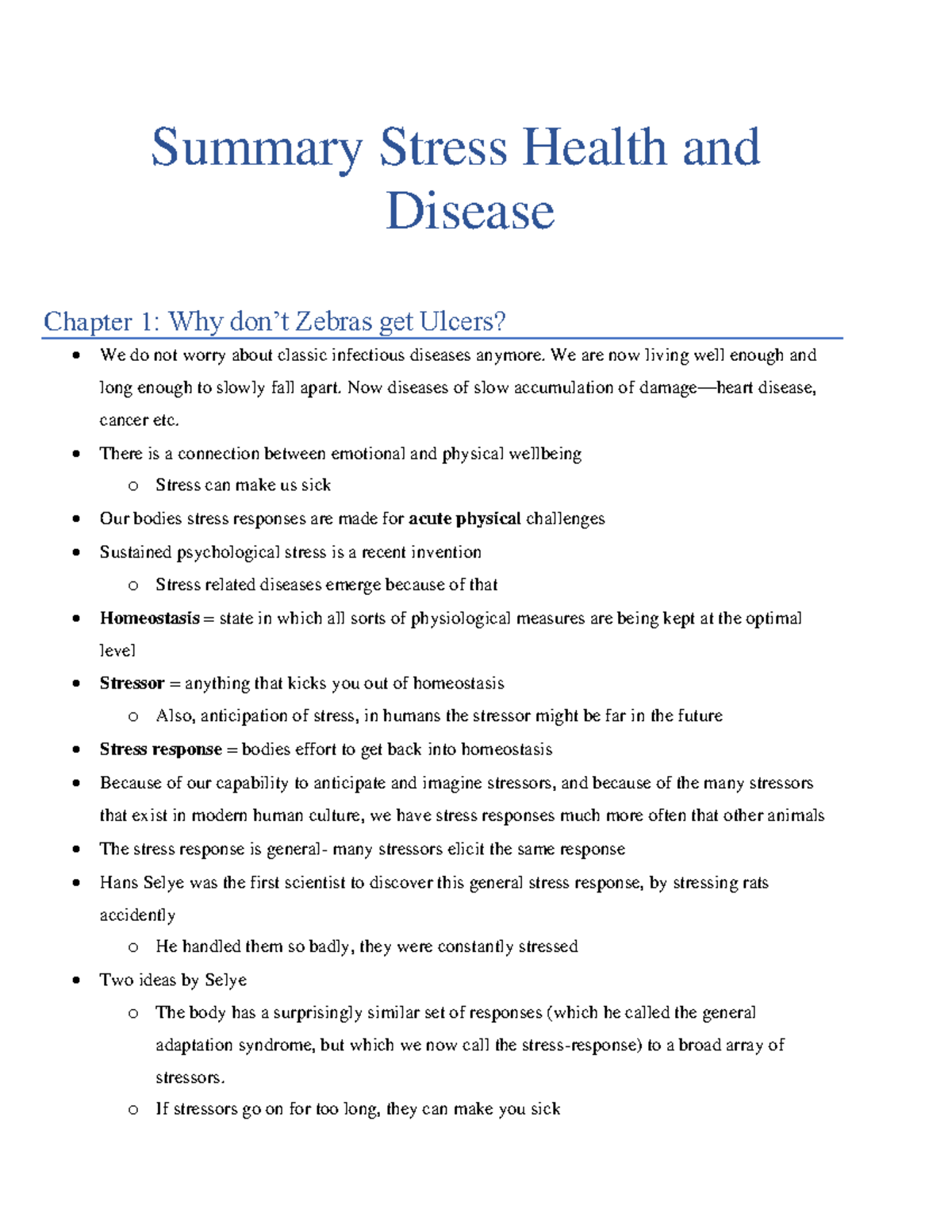 Stress and Its Impact on Health: Summary of Key Concepts - Studeersnel