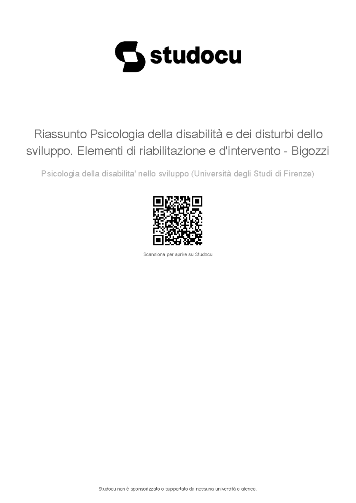 Riassunto di Psicologia della Disabilità e Interventi Riabilitativi ...