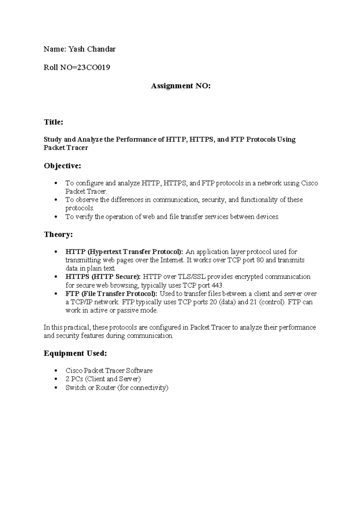 Assignment 14: Analyzing HTTP, HTTPS, and FTP Protocols in Packet ...