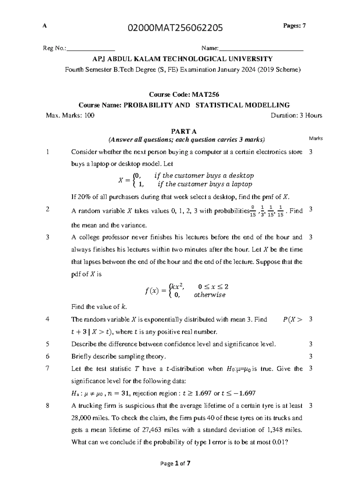 PSM MAT02000 - Probability and Statistical Modelling Question Paper ...