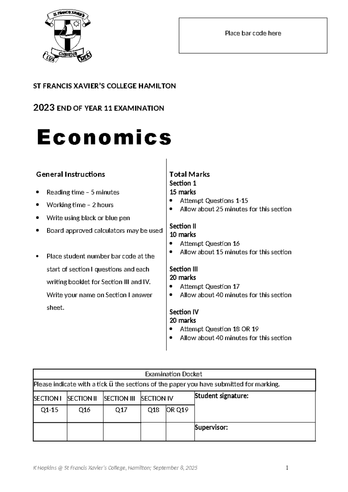 2023 Eco End of Year 11 Exam - Practice Paper 2024 Prelim - Studocu