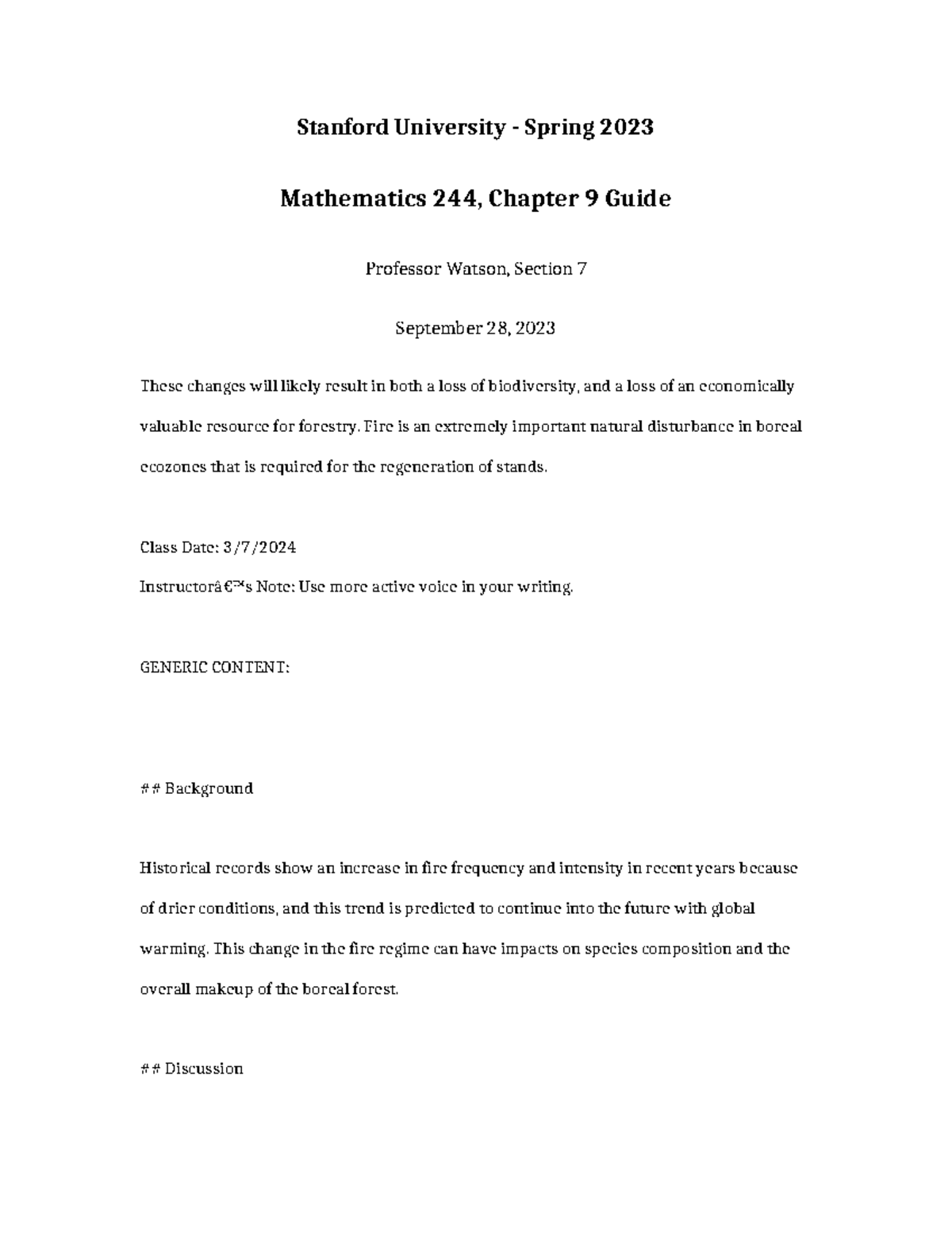 Mathematics 244 Chapter 9 Climate Impacts on Ecosystems Guide - Studocu
