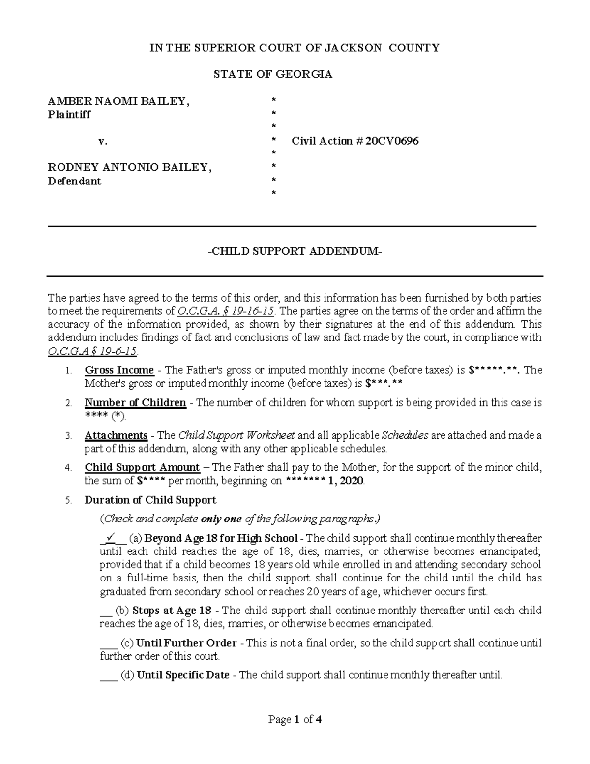 Bailey - CS Addendum - HEARING MATERIALS - IN THE SUPERIOR COURT OF ...
