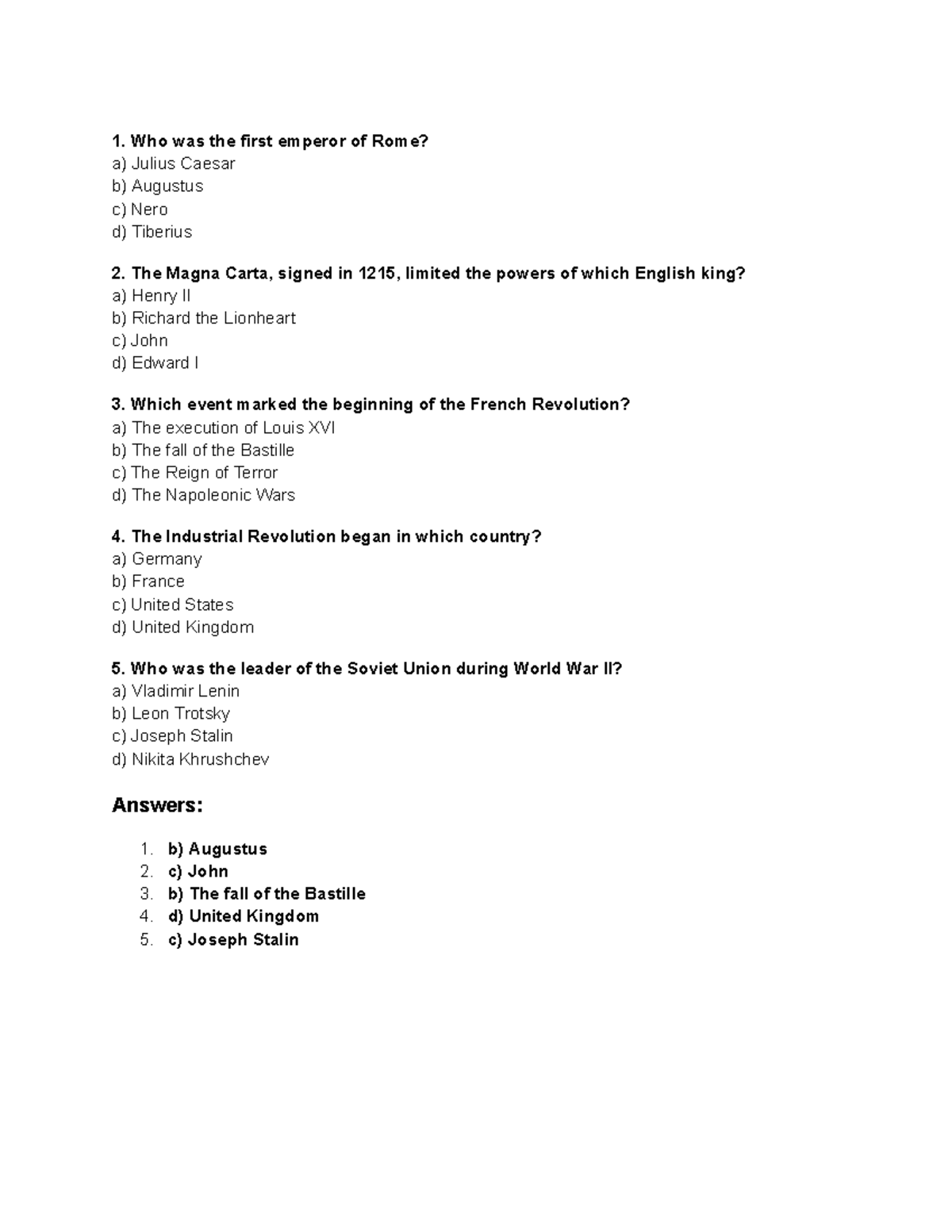 HIST 101 - Test 1 Practice Questions and Answers - Studocu