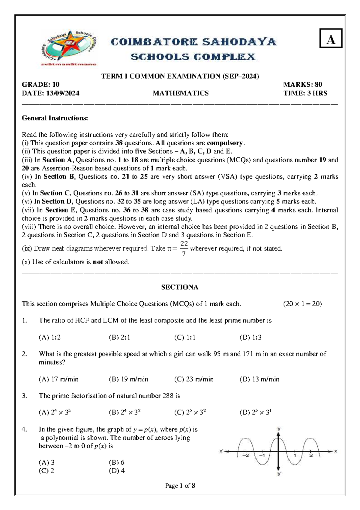 Grade 10 Mathematics Term I Common Exam Set A - Question Paper - Studocu