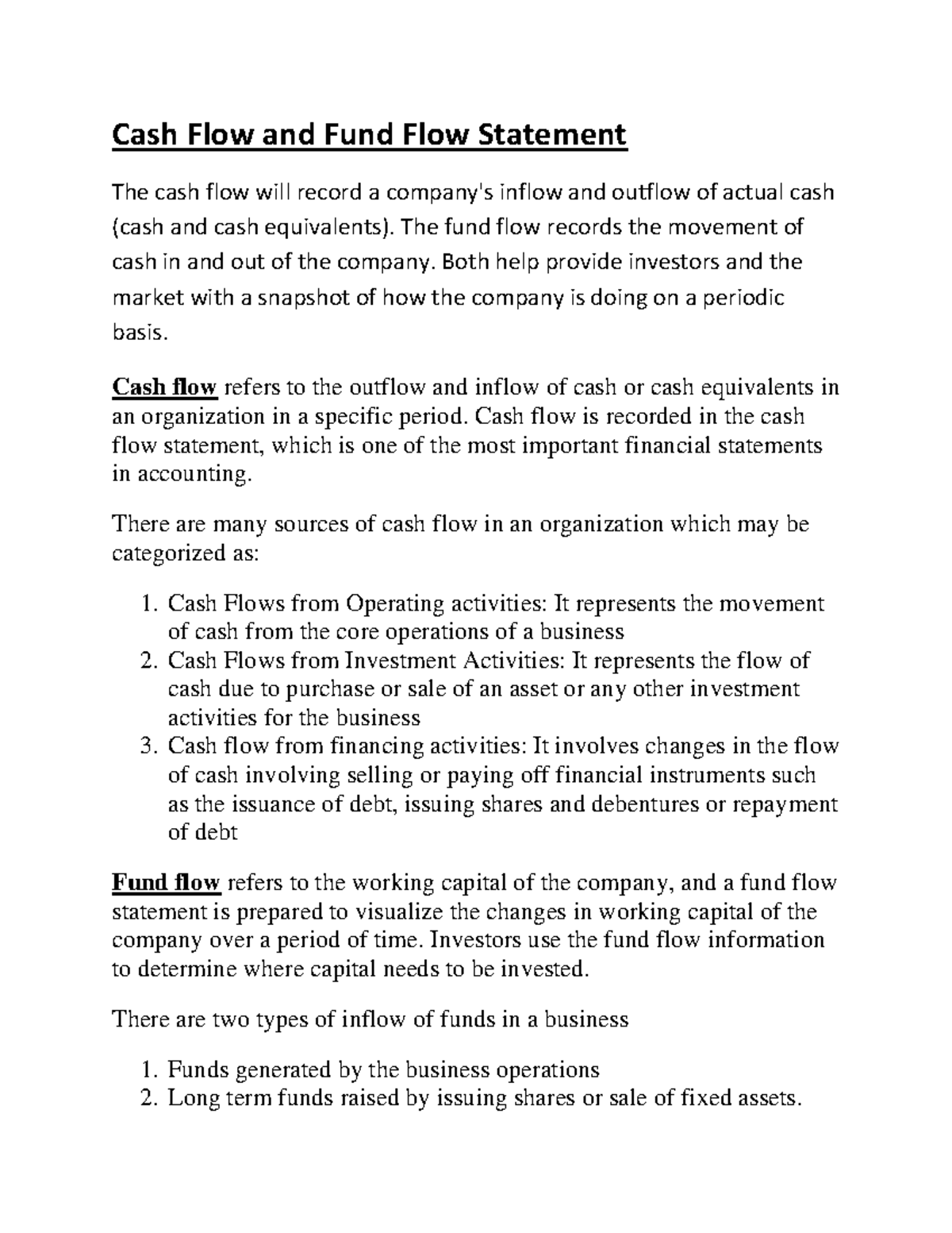 Cash Flow vs. Fund Flow Statement: Key Differences Explained - Studocu