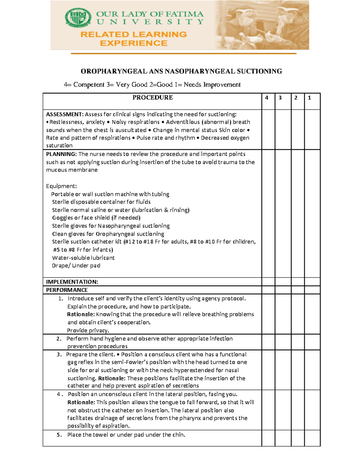 Oropharyngeal & Nasopharyngeal Suctioning Procedure Guide - Studocu