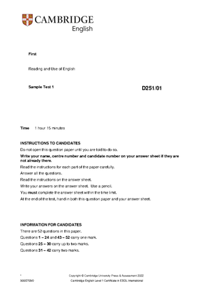 Pdfcoffee - sfewfea - Student Name CAMBRIDGE ENGLISH EMPOWER B1 READING ...