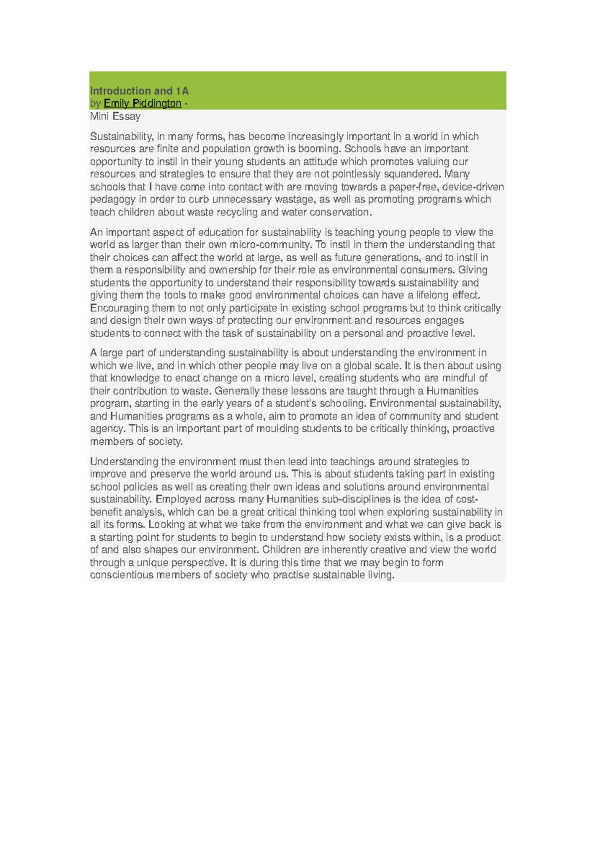 1A classmate - assignment - Introduction and 1A by Emily Piddington ...