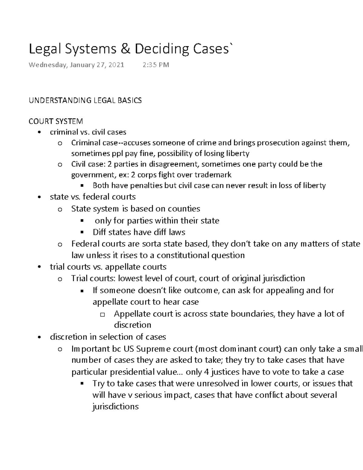 Legal Systems & Deciding Cases` - UNDERSTANDING LEGAL BASICS COURT ...