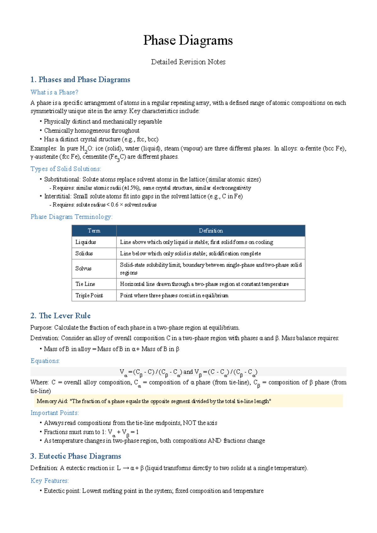 Phase Diagram Revision Notes: Key Concepts and Terminology - Studocu