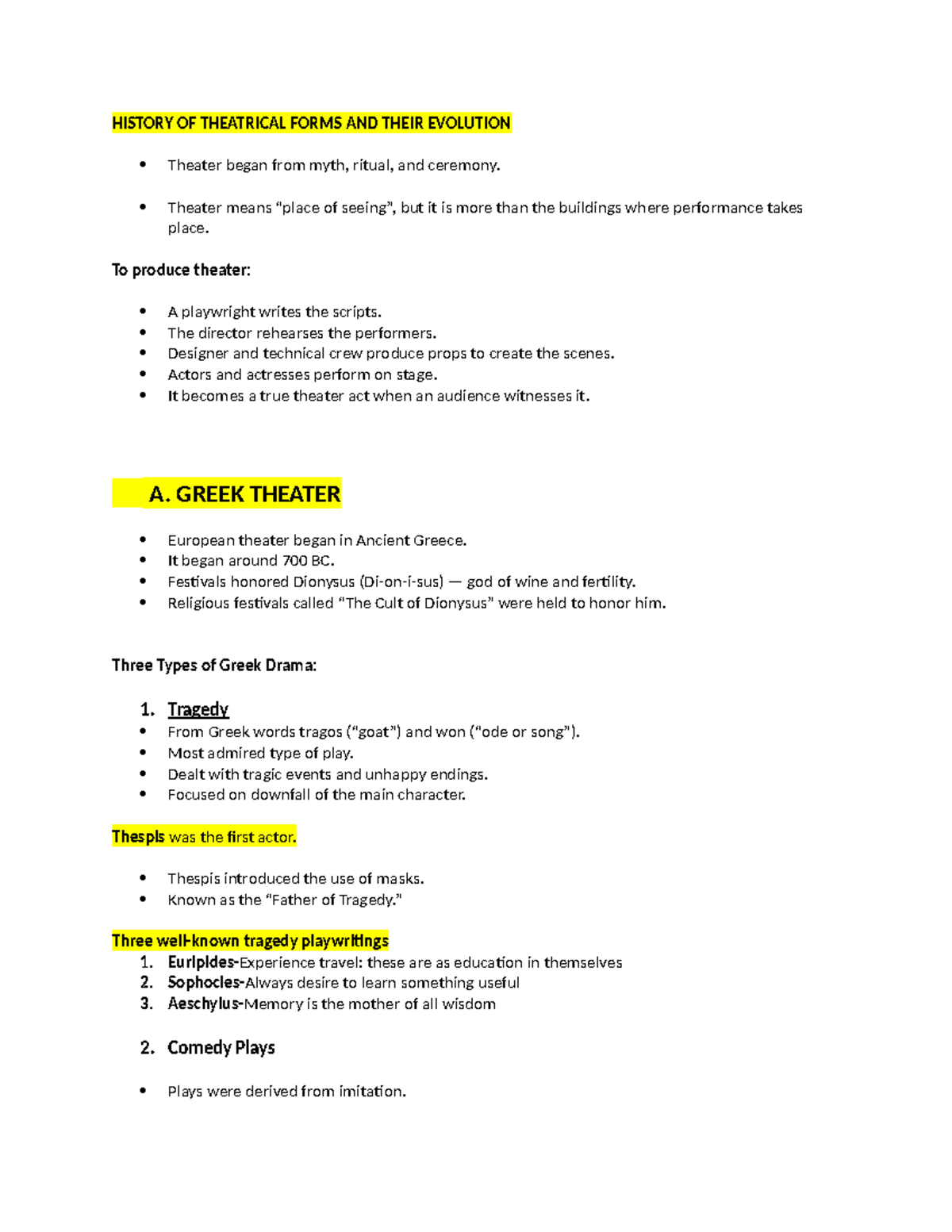 HIST 101: Evolution of Theatrical Forms and Their Impact - Studocu