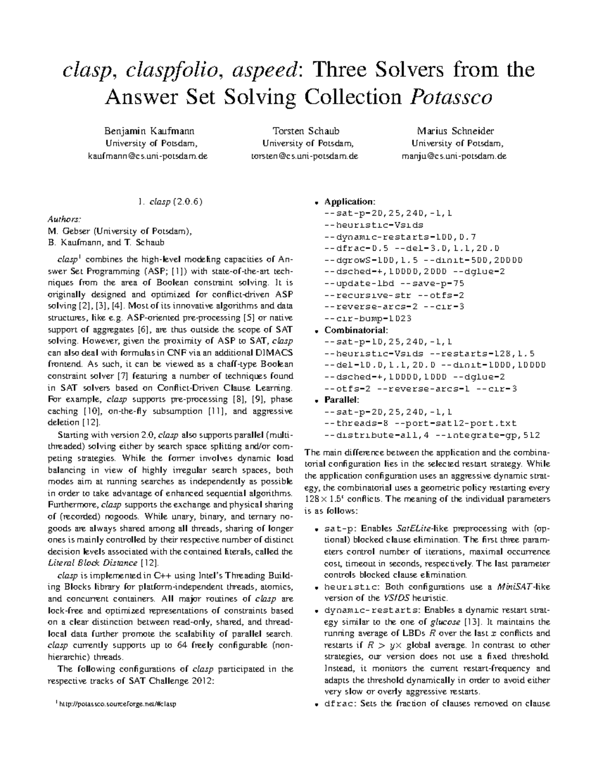 Clasp, Claspfolio, and Aspeed: A Study on Potassco Solvers - Studocu