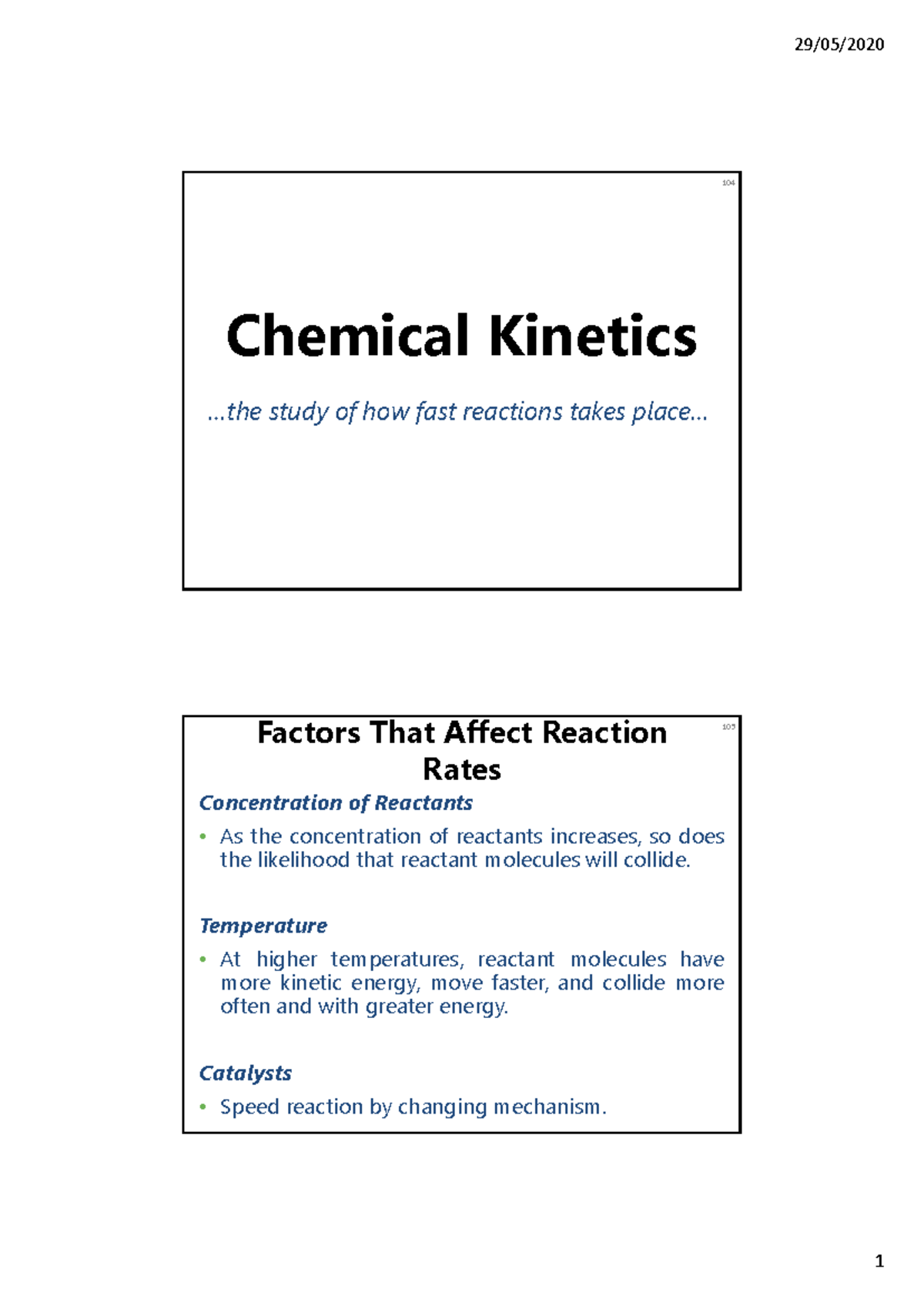 CHE102 - Chemical Kinetics Lecture Notes: Factors Affecting Reaction ...