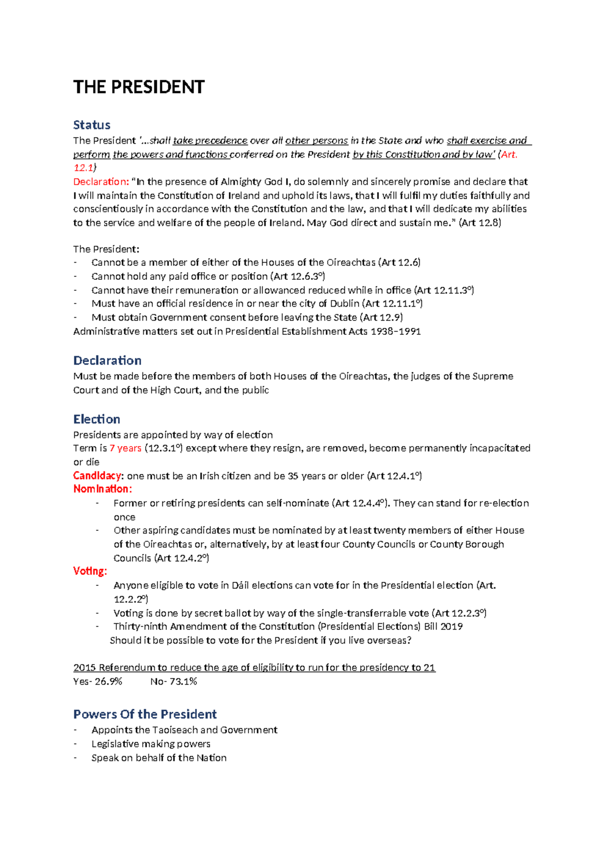 3 THE President - THE PRESIDENT Status The President ‘.. take ...