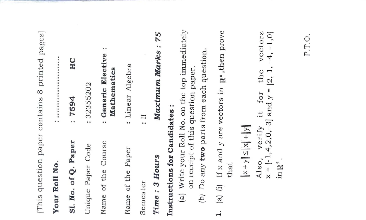 1047 Generic Elective Mathematics II: Linear Algebra PYQ6 Exam Paper ...