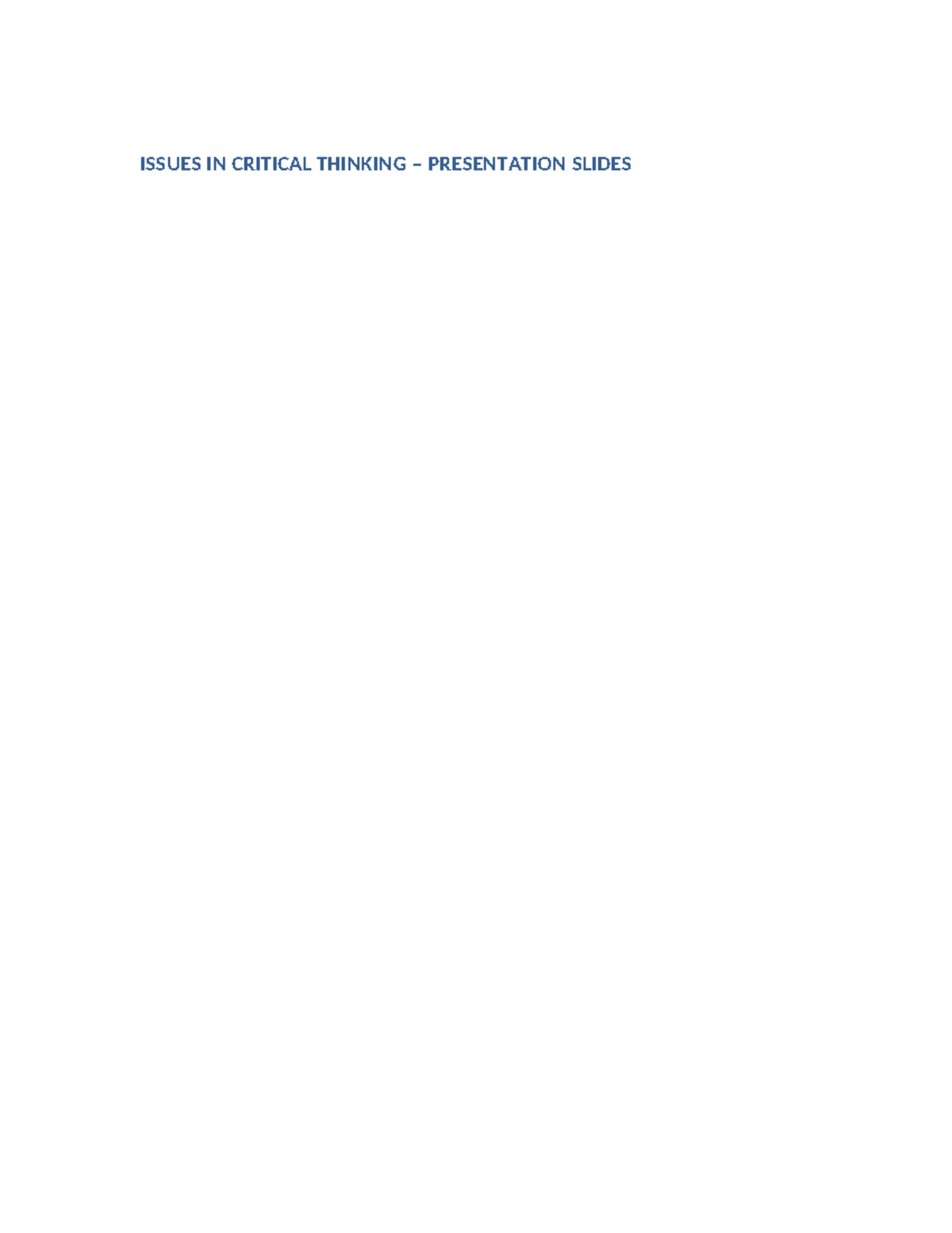 Critical Thinking Issues Presentation Slides: Key Concepts & Challenges ...