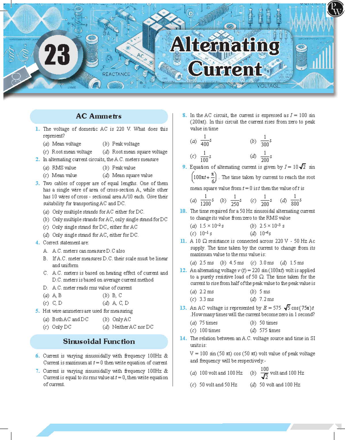 AC #PW MR Class Questions: Understanding Alternating Current Concepts ...