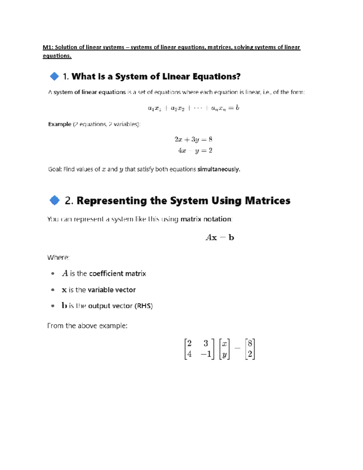 11 - Linear Equations: Systems and Solutions Analysis - Studocu