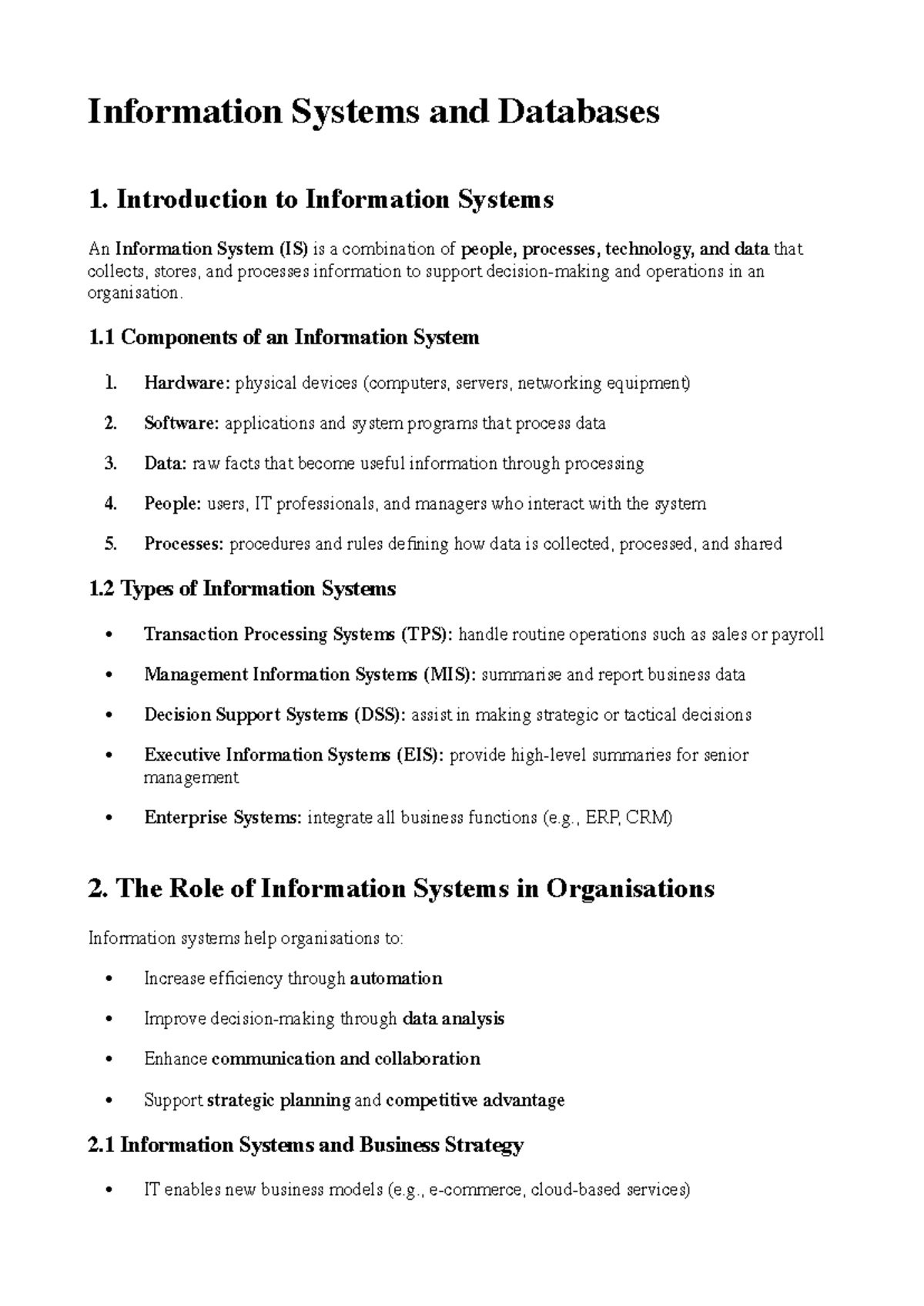 Info Sys and Databases 1 - Intro to IS and DB Management - Studocu