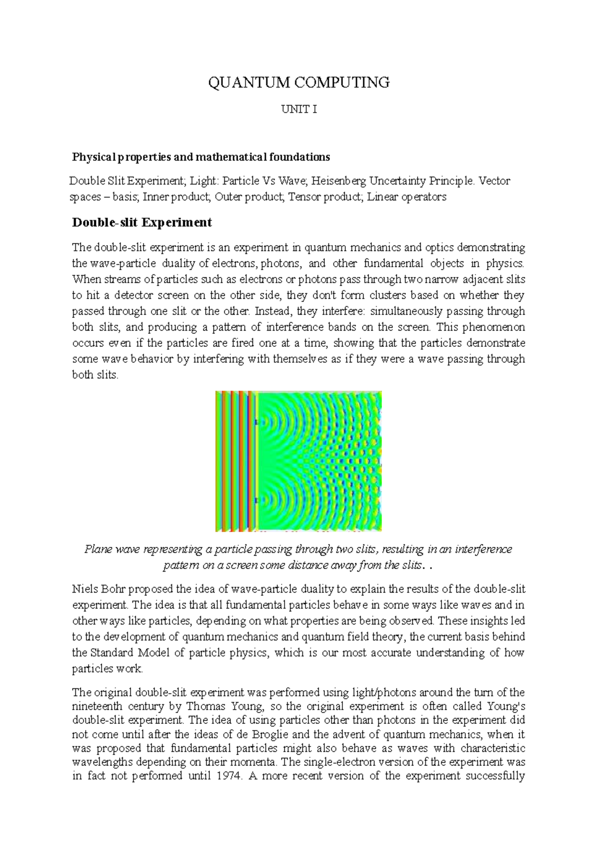 Quantum Computing Notes: Unit I - Physical Properties & Foundations - Document Preview