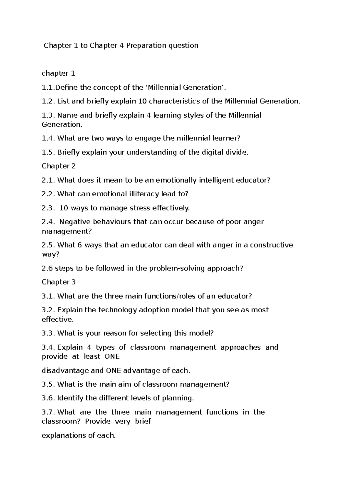 EDU 101: Chapter 1-4 Prep Questions for Millennial Learning - Studocu
