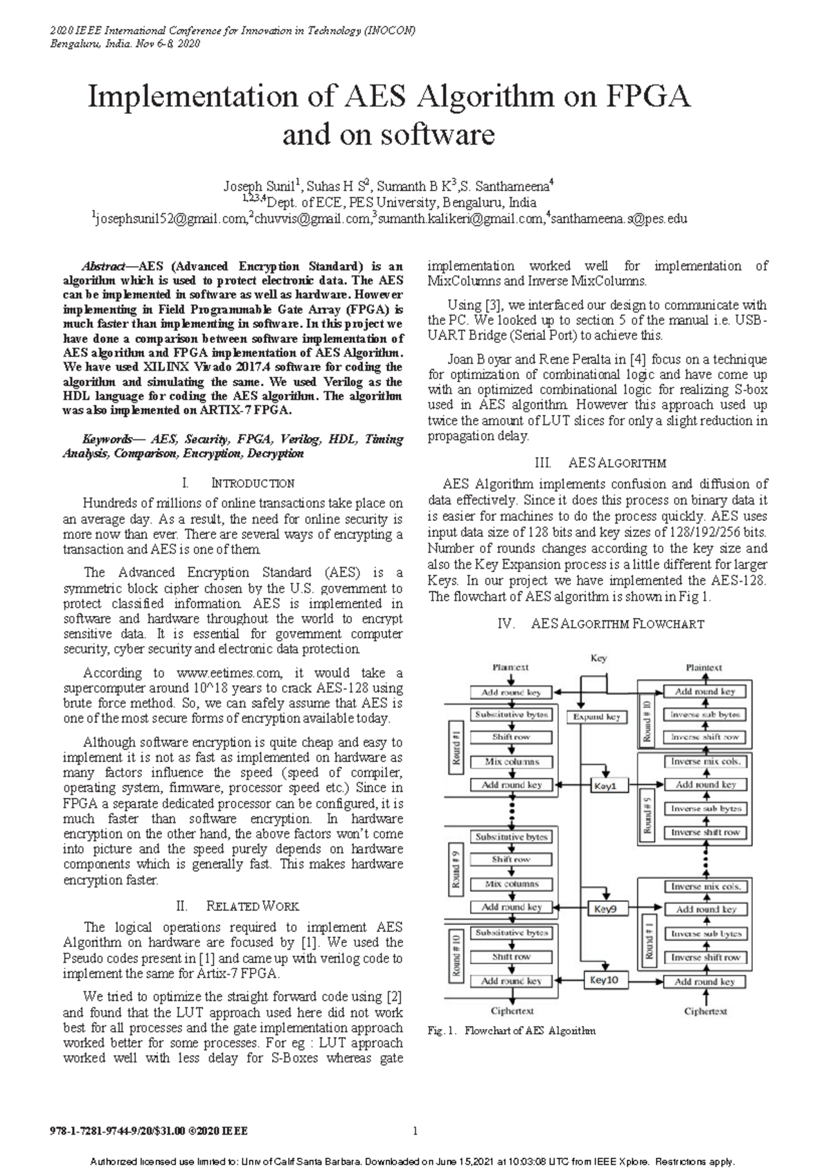 Implementation of AES Algorithm on FPGA: ECE 2020 Project Report - Studocu