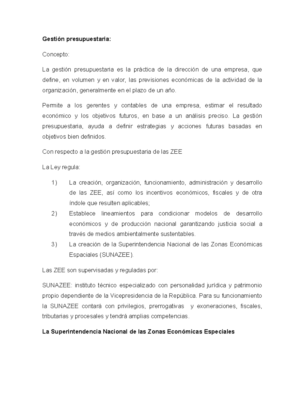 Gestión Presupuestaria de las Zonas Económicas Especiales (ZEE) - Studocu