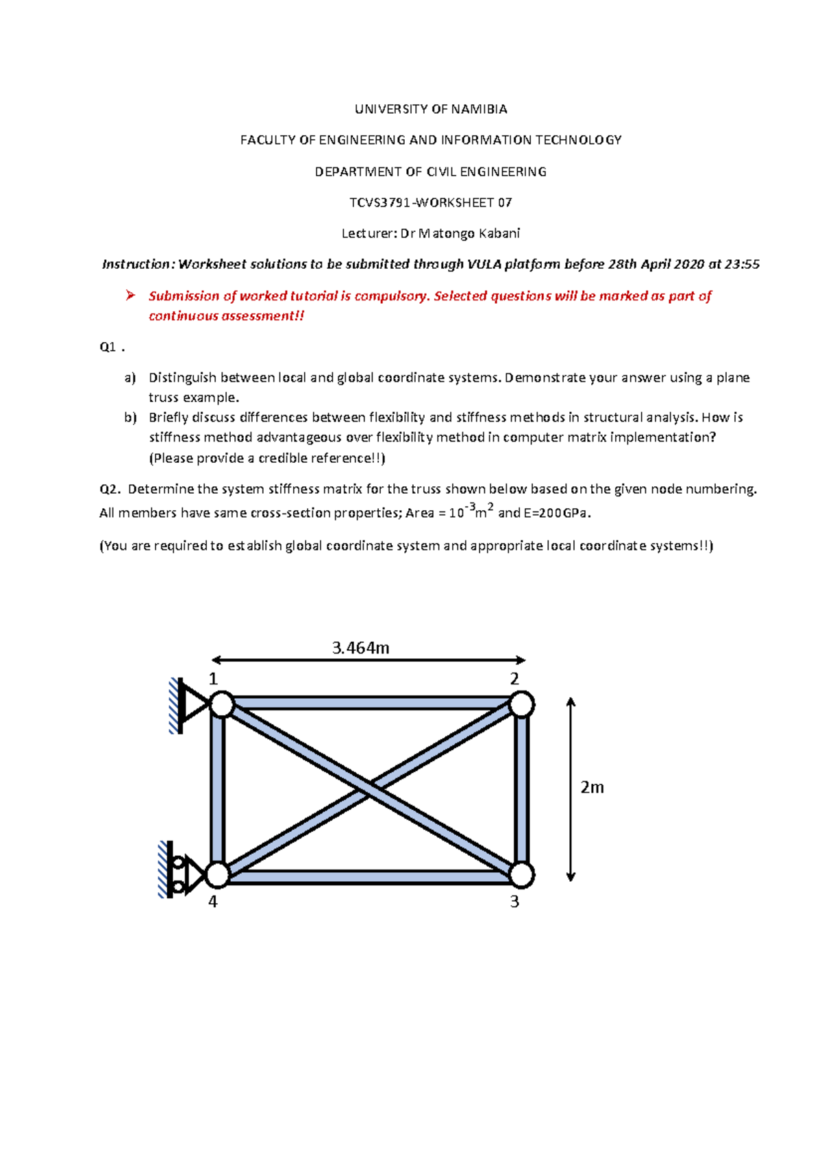 TCVS3791 - Worksheet 07 Solutions for Structural Analysis Techniques ...
