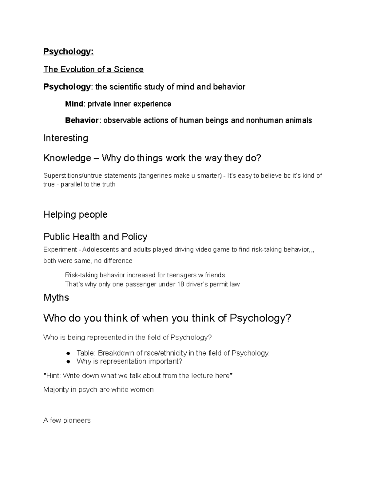 PSY 0010 Chapter 1: The Science of Psychology and Its Evolution - Studocu