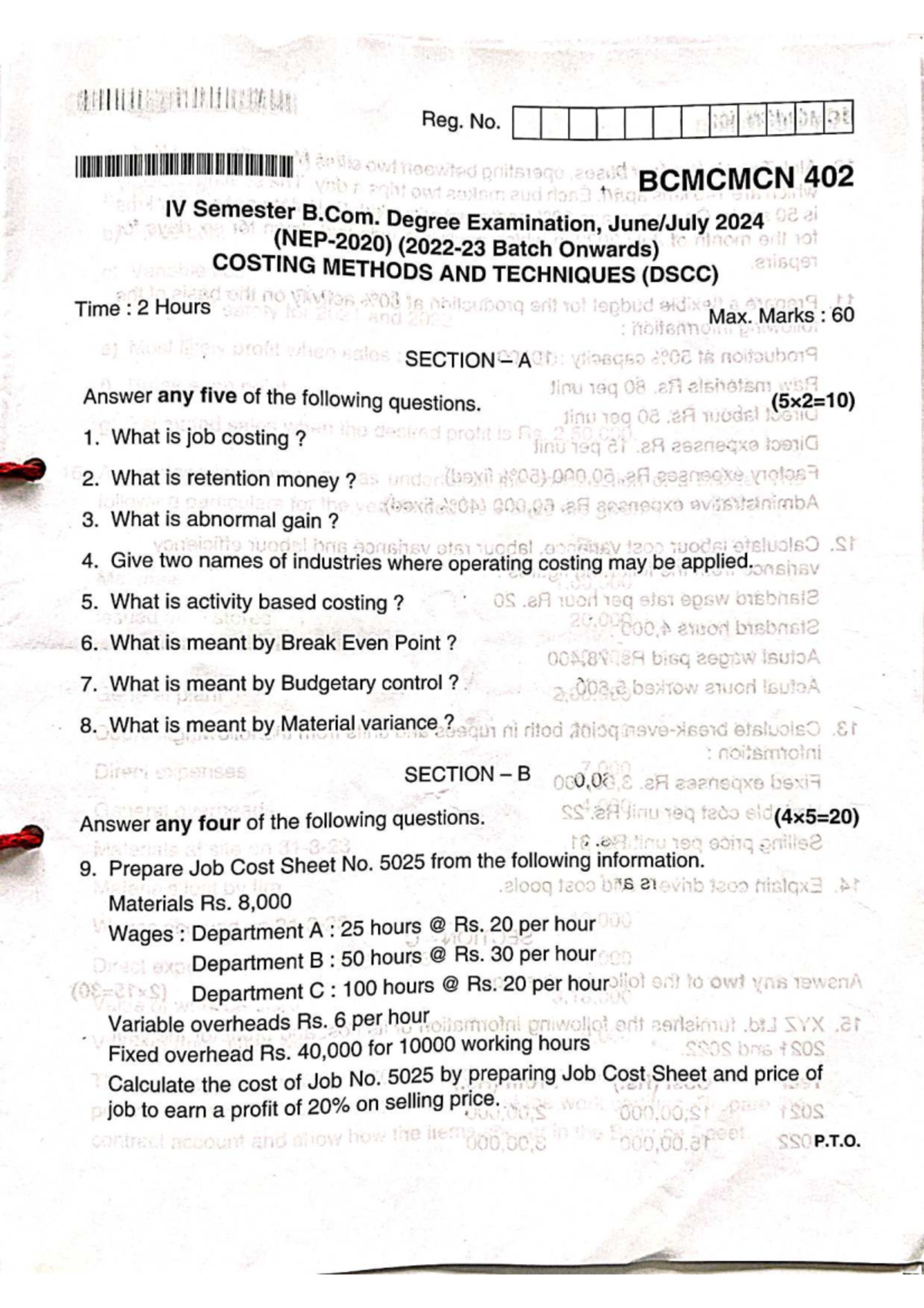 COSTING METHODS AND TECHNIQUES (BCMCMCN 402) - IV Sem Exam 2024 - Studocu