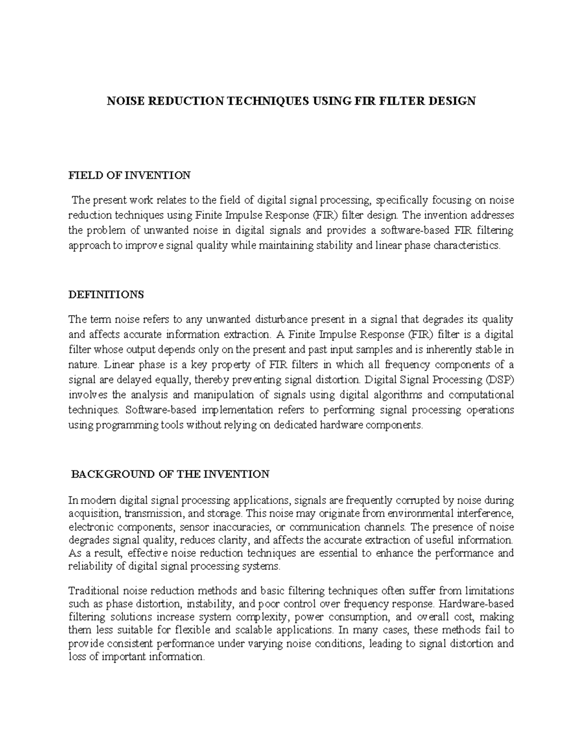 FIR Filter Design for Noise Reduction in Digital Signal Processing ...