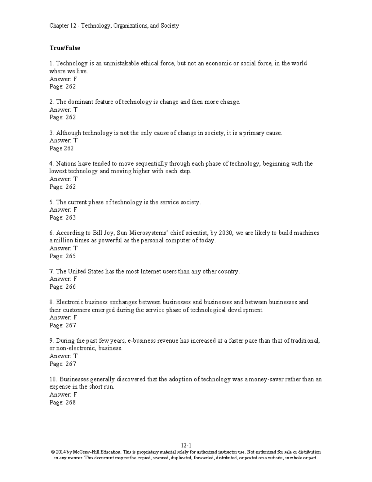 TBChap 012 - True/False & Multiple Choice Questions Review - Studocu