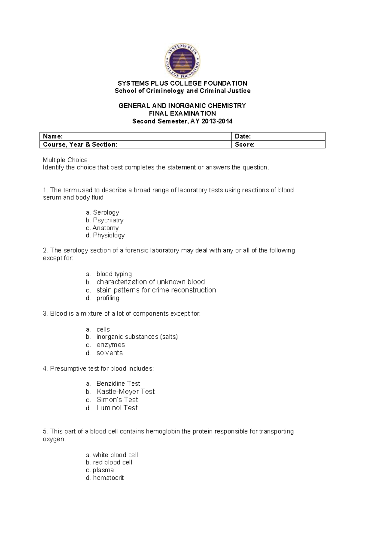 Midterms - Midterm exams - SYSTEMS PLUS COLLEGE FOUNDATION School of ...