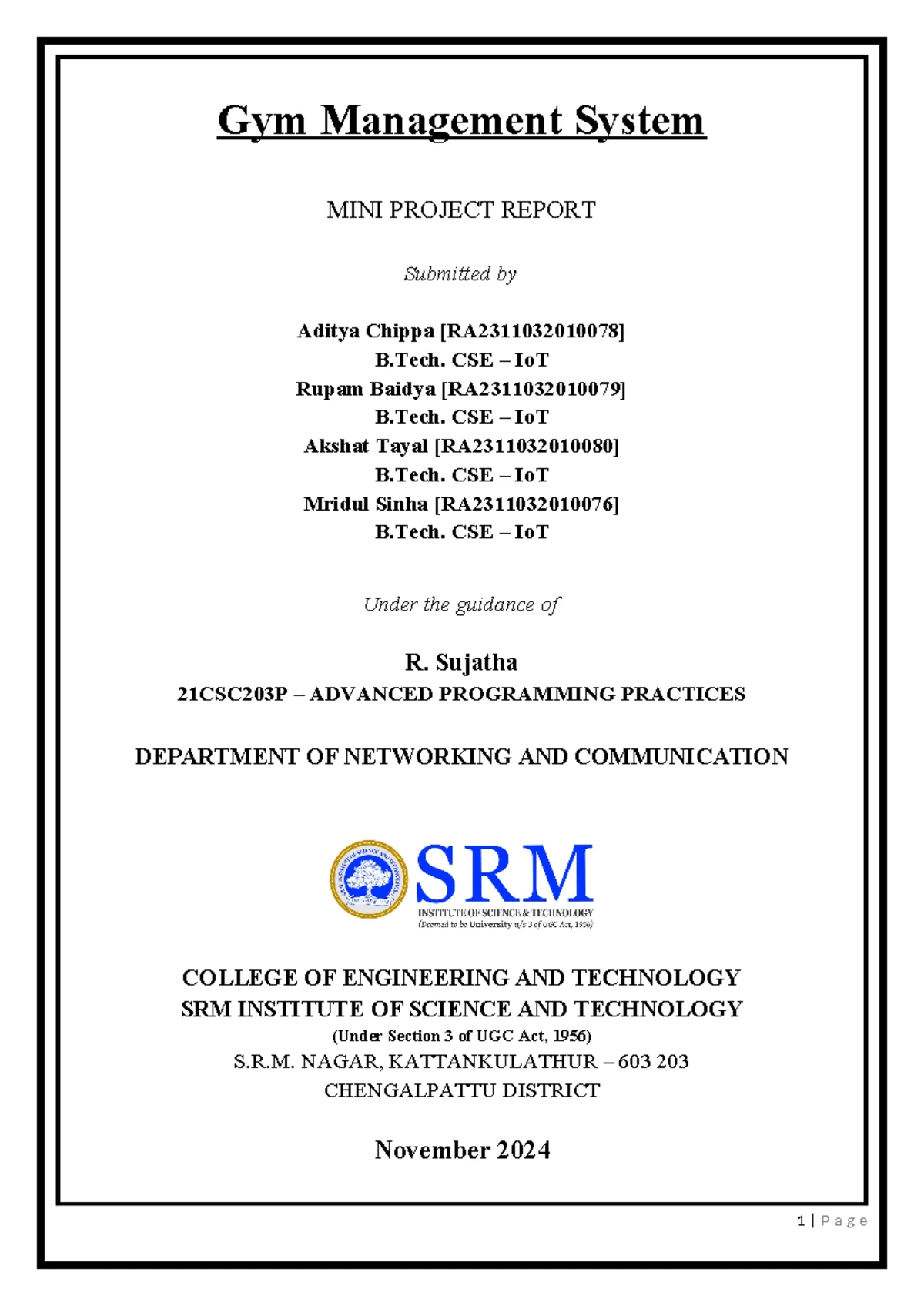 21CSC203P - Minor Project Report: Snake Game Development in Java - Studocu