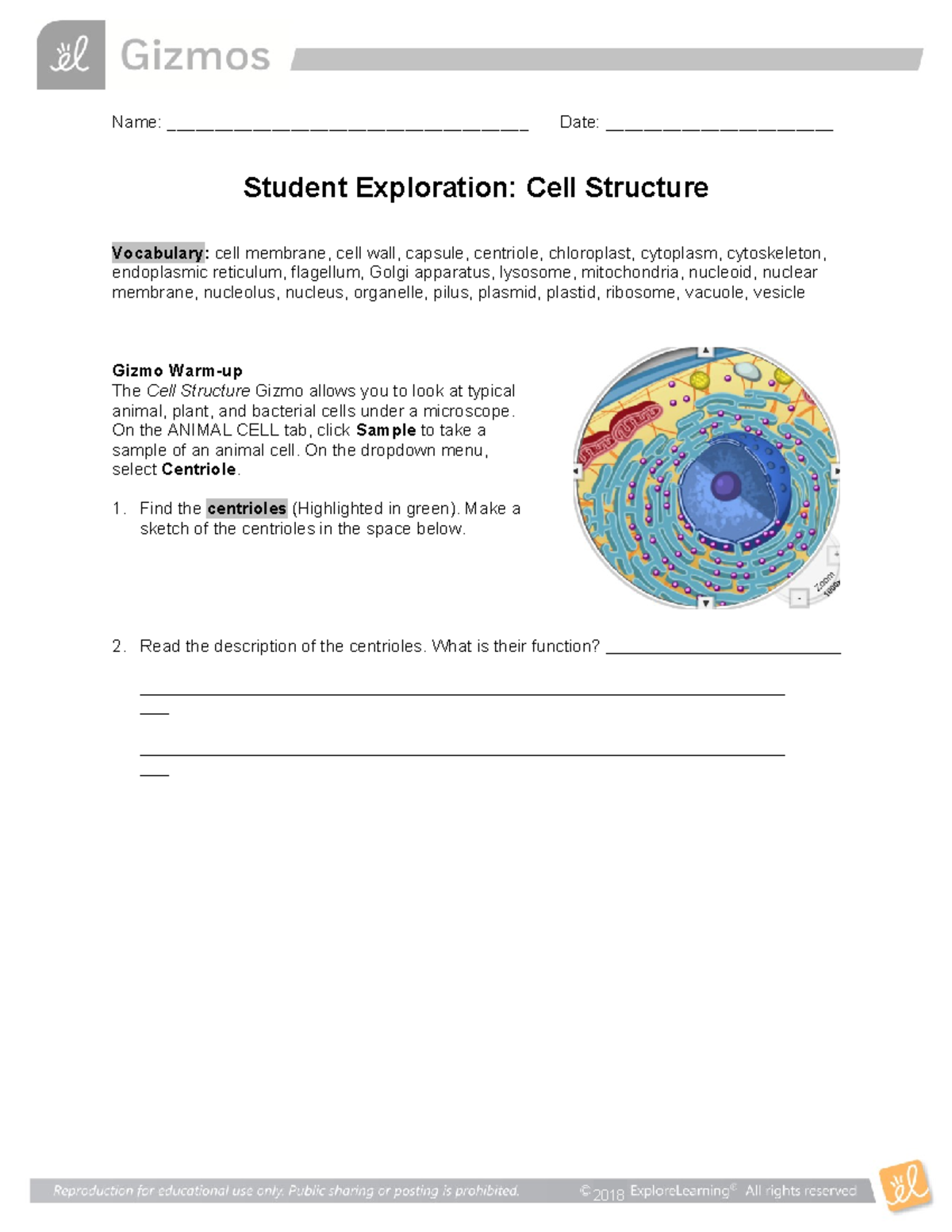 Cell Structure SE - Student Exploration Assignment Document - Studocu