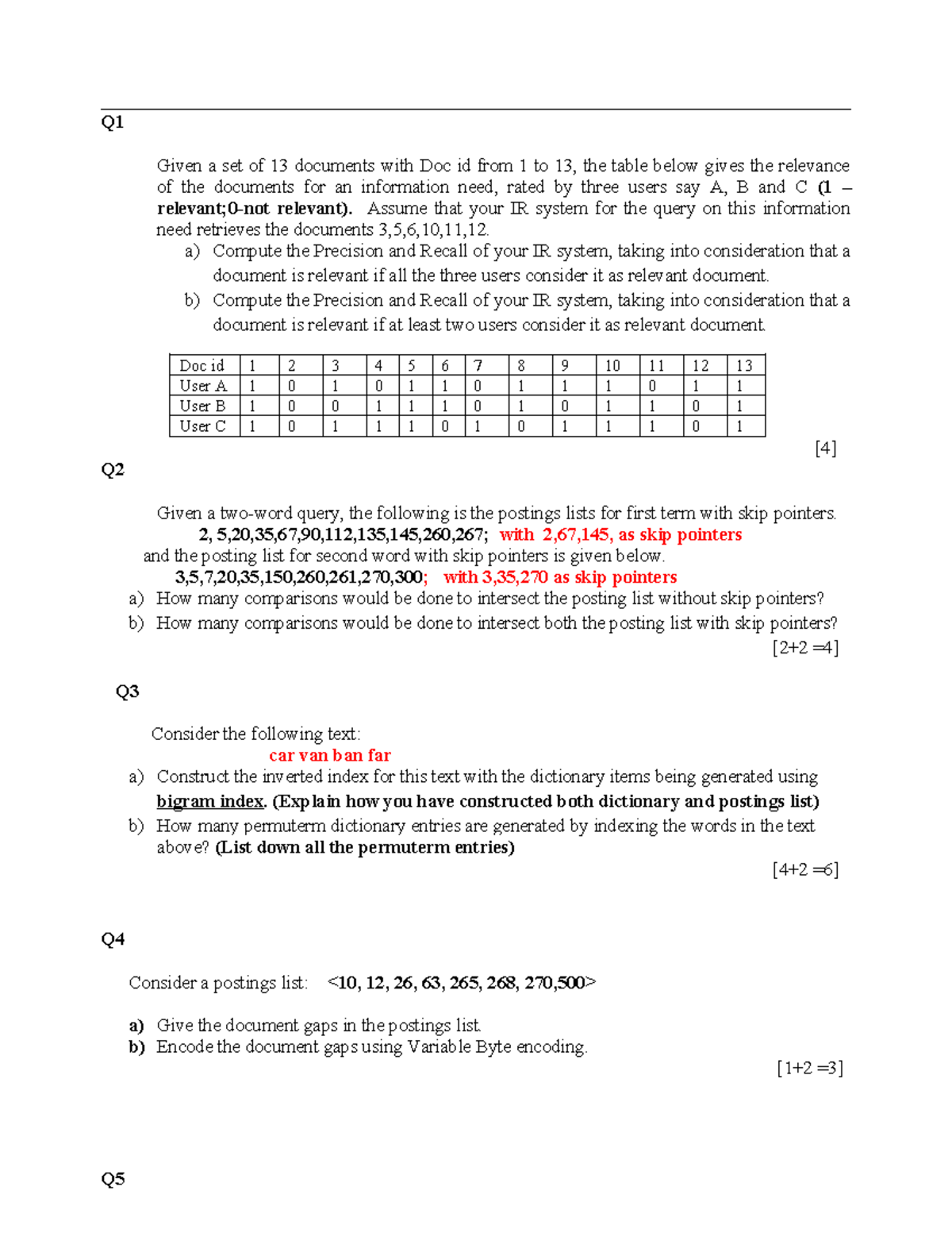 EC2-REG - Information Retrieval Concepts and Calculations Exam - Document Preview