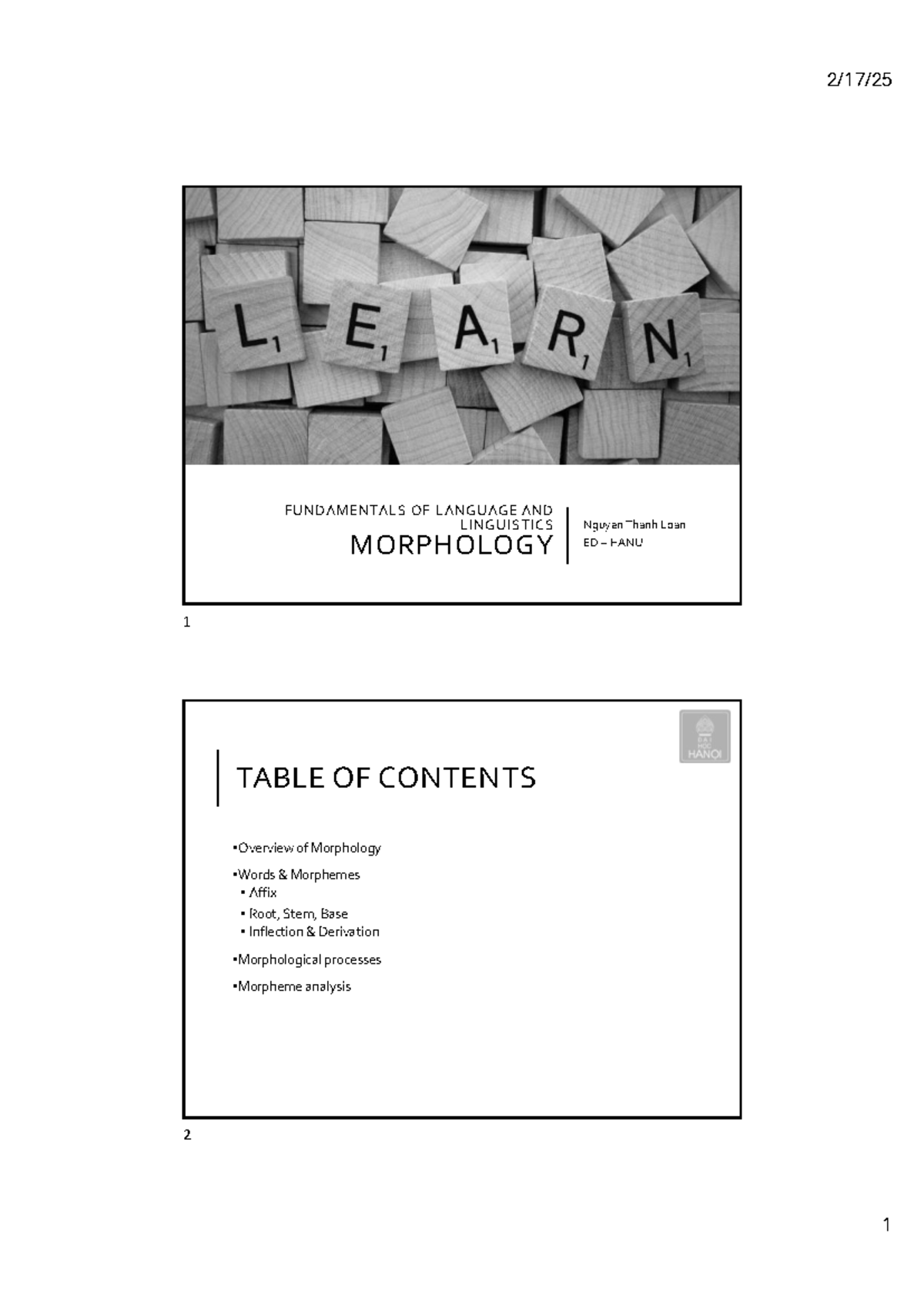Morphology overview and analysis for ED 2025 W3 students - Studocu