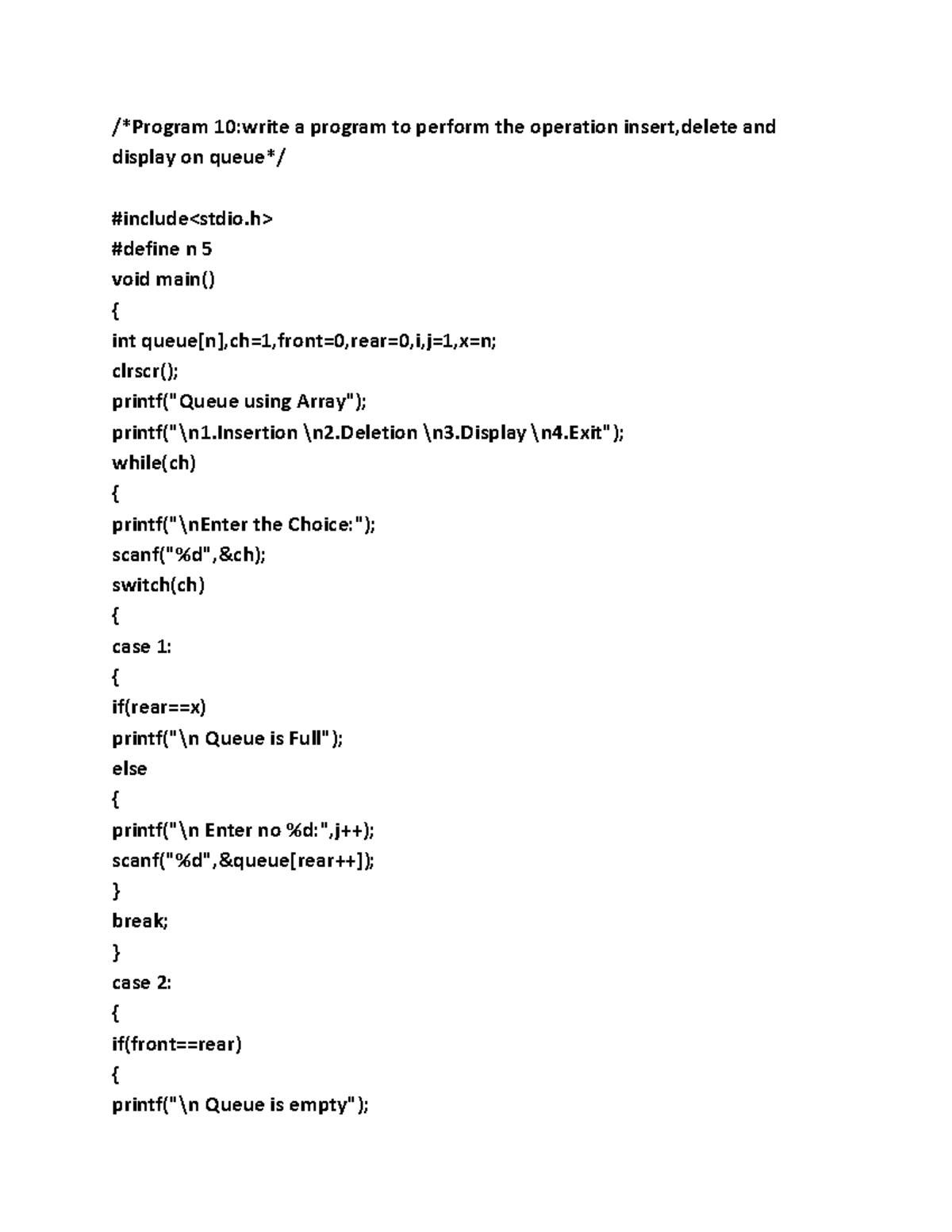 Simple Queue - Practical - /Program 10:write a program to perform the ...