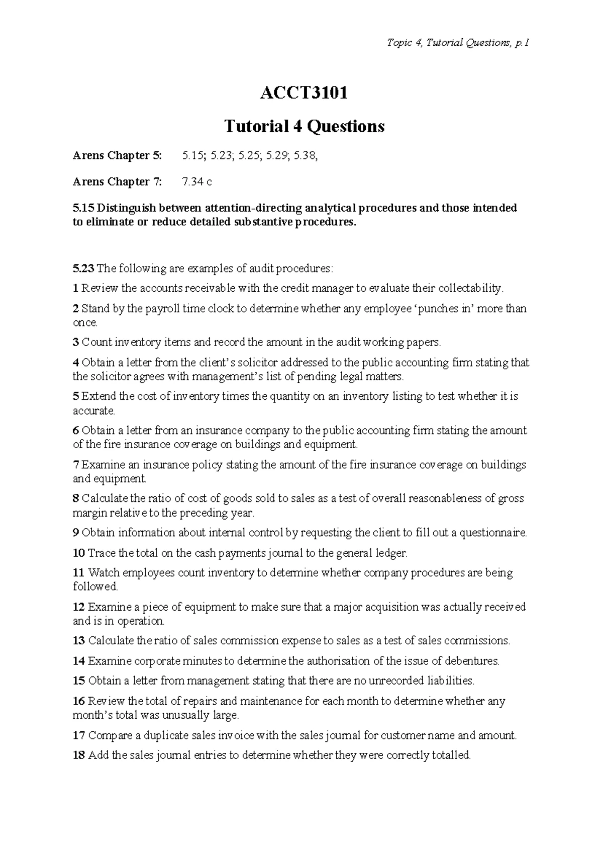 2025-1 Audit 04 T Q-1 - tutorial questions topic 4 - Auditing Tutorial ...