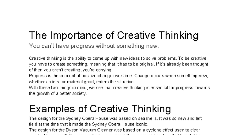 Collaborative Design: The Role of Creative Thinking in Progress - Studocu
