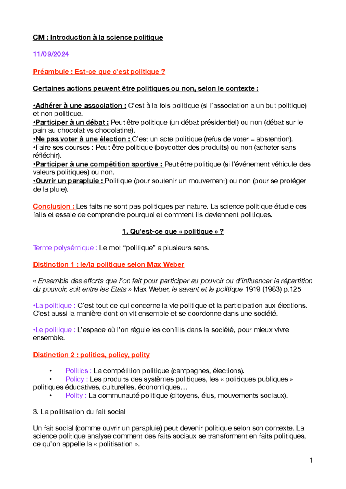 CM : Introduction à la science politique - Concepts et Distinctions ...